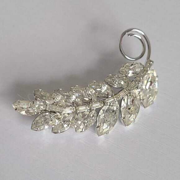 Vintage Jay Flex Sterling Silver Crystal Leaf Brooch Pin - Picture 3 of 14